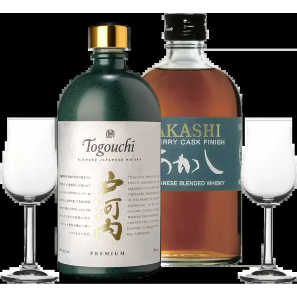 Duo de whiskies du Japon d’Akashi et Togouchi - lot de dégustation 2x incl. 2 verres